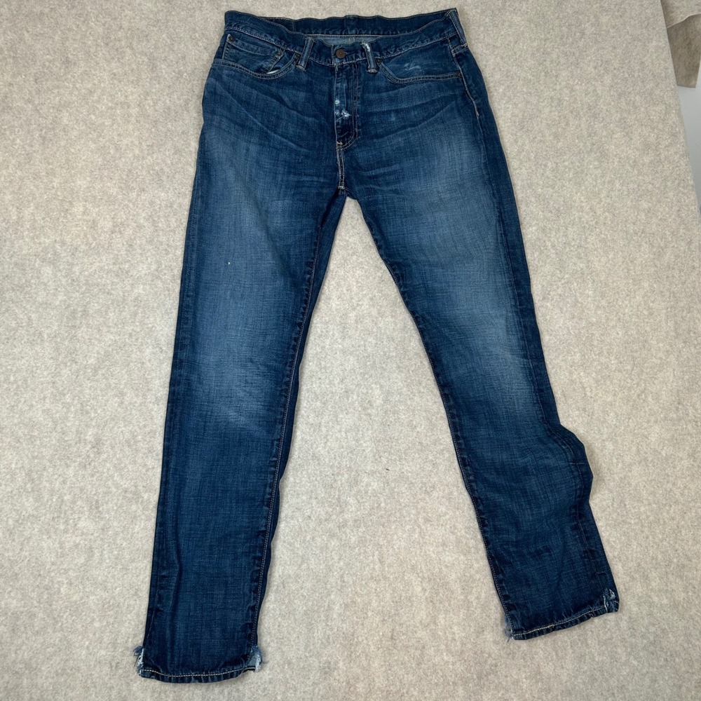 Levi's 508 Regular Taper Jeans Mens 34x32 Dark Wash Blue Distressed Denim